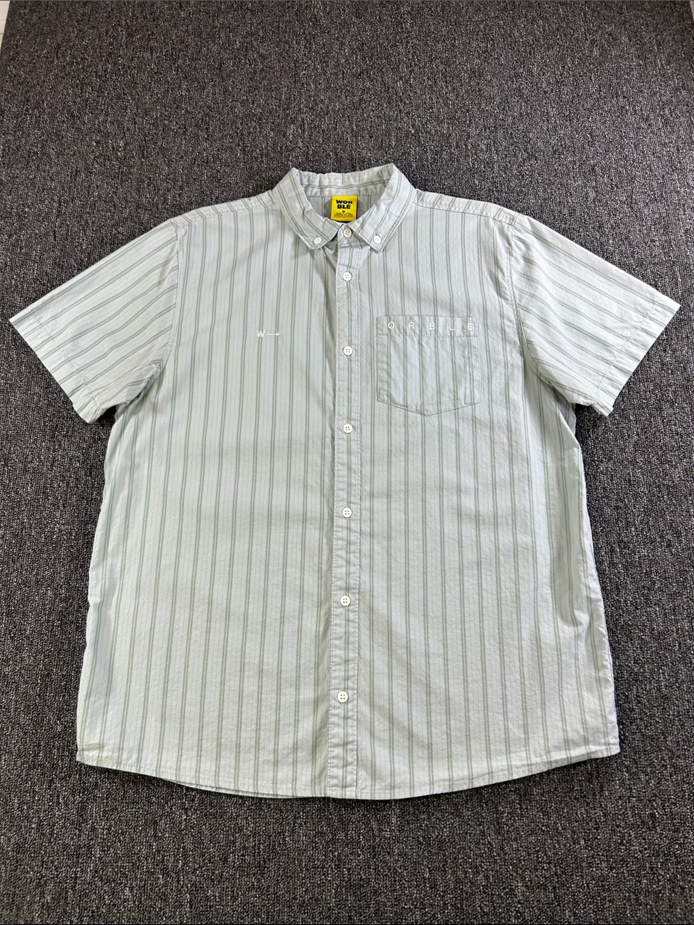 Worble Striped Button Front Shirt Men Medium Green Short Sleeve Cotton